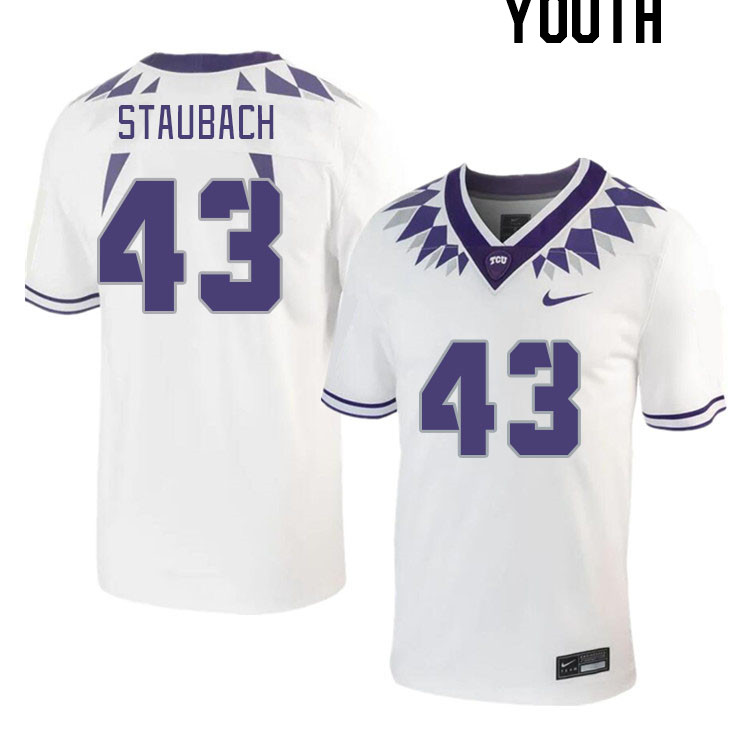 Youth #43 Joe Staubach TCU Horned Frogs 2023 College Footbal Jerseys Stitched-White - Click Image to Close